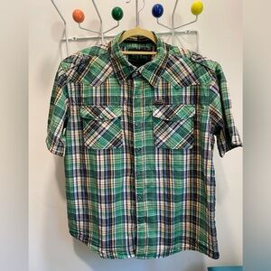 Zig Zag Western Style Plaid Pearl Snap Shirt Sleeved Shirt - XL